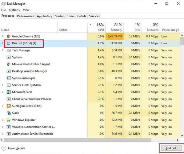 Beenden Sie die Task Discord-Anwendung über den Task-Manager