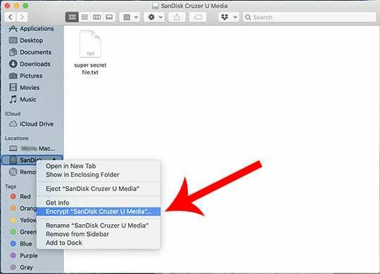 Use o aplicativo macOS Finder para criptografar a unidade USB