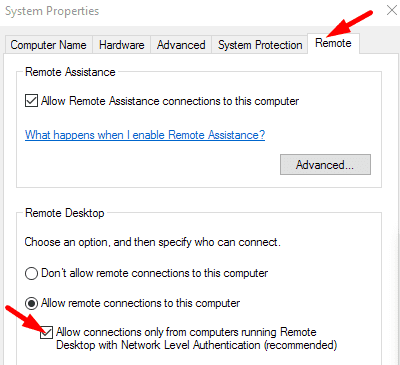 Remote-Desktop-Network-Level-Authentication-settings