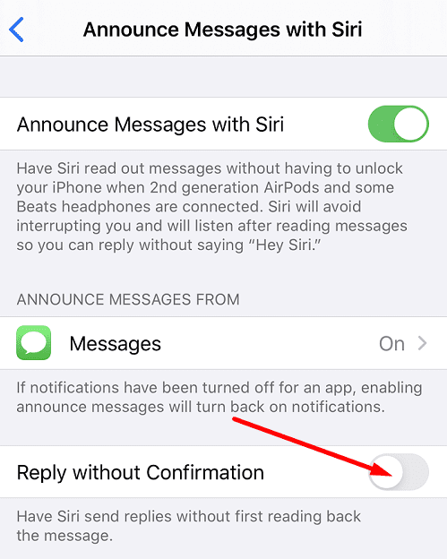 Siri iphone atsakymas be patvirtinimo