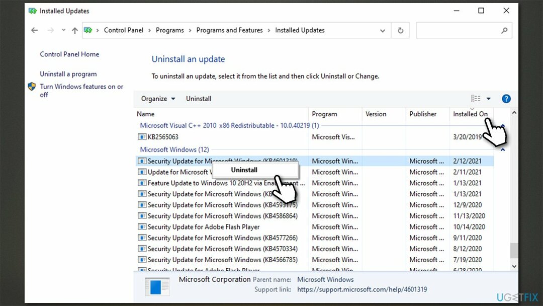 Dezinstalați actualizările Windows