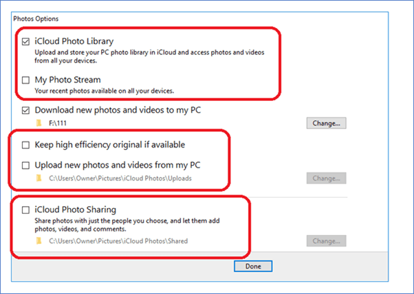 iCloud Photo Options