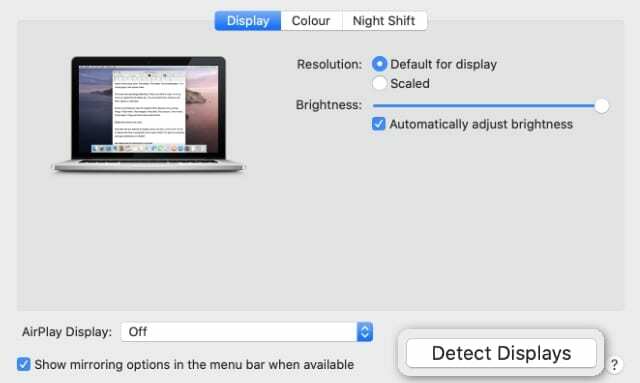 Knappen Identifiera bildskärmar i Display System Preferences