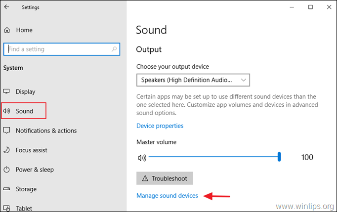 Gestisci dispositivi audio Windows 10