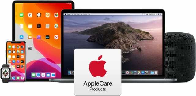 AppleCare logotips ar Apple produktu klāstu