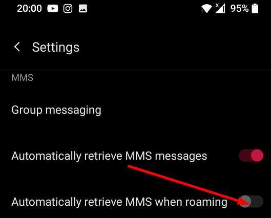 oneplus ruft MMS beim Roaming ab