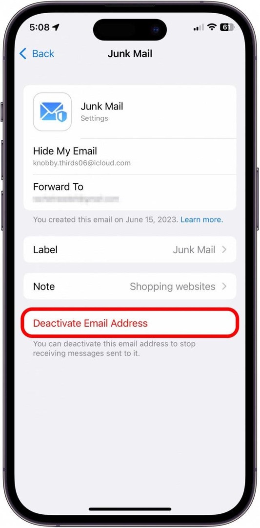 Dodirnite Deaktiviraj adresu e-pošte.