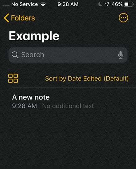 iOS 13 Notes מיון ברירת מחדל