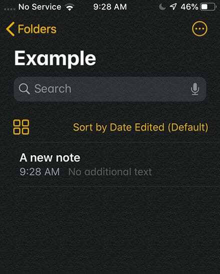 iOS 13 Notes noklusējuma kārtošana