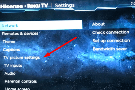 roku tv nastavitve slike