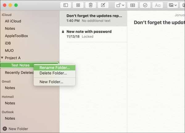 Nimeä Notes-kansio uudelleen Mac