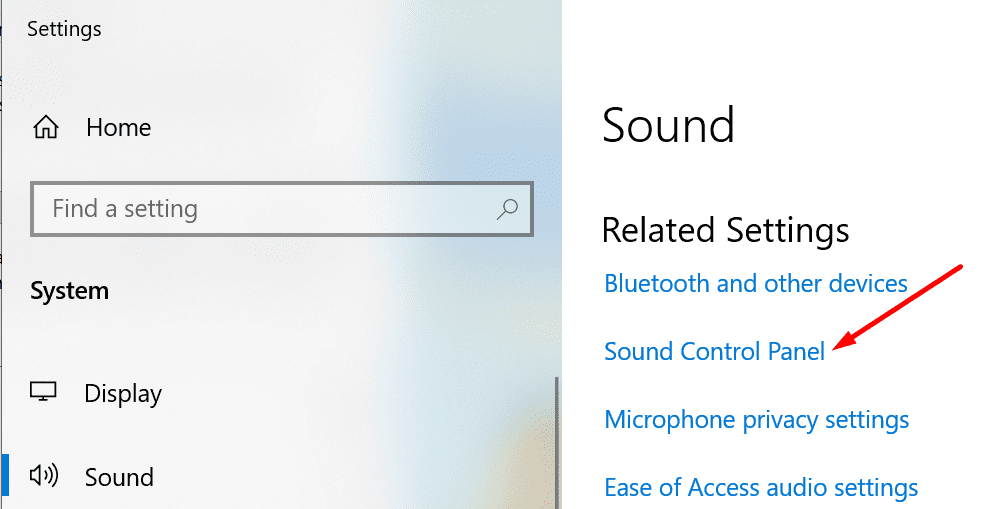 pannello di controllo audio windows 10