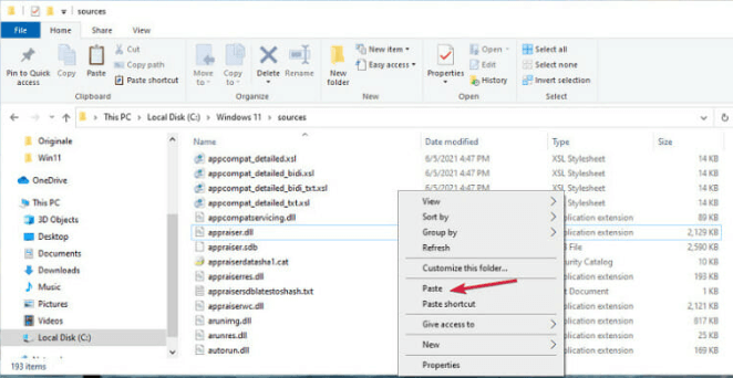 วางไฟล์ appraiserres (dot) dll ใน Windows 11 Sources