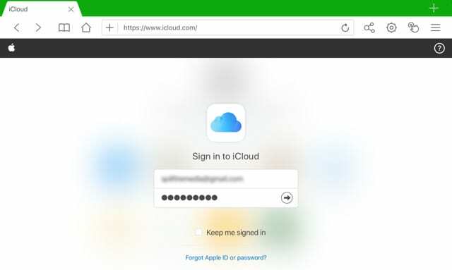 iCloud-Website im Desktop-Modus Delphin-Browser